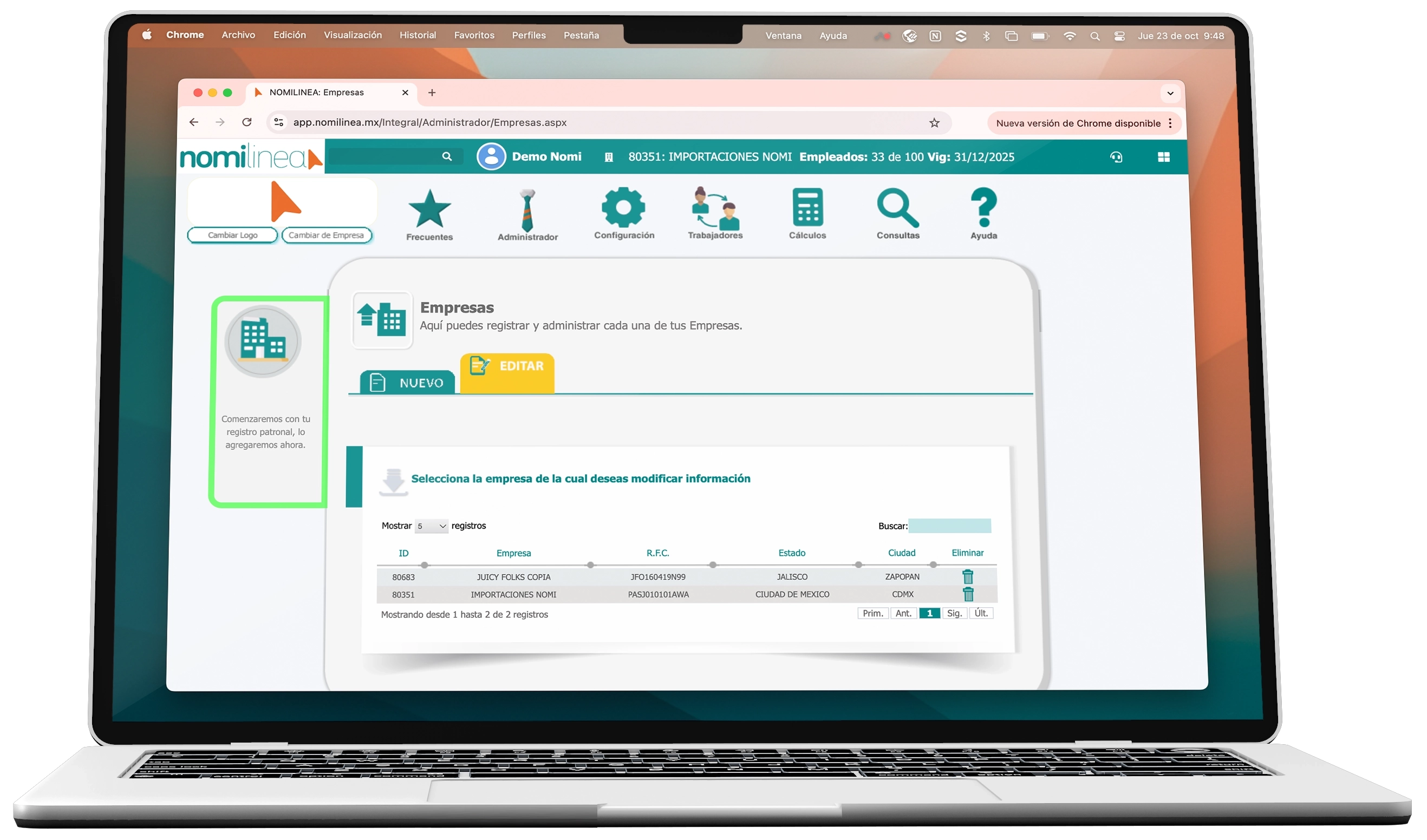 Plataforma Nomilinea en la nube